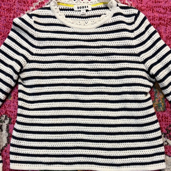 Boden Textured Scallop Sweater Warm Ivory/ Naval stripe size S - Picture 6 of 8